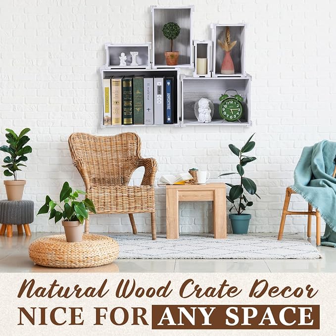 AceOrbit 6 Pcs Decorative Wood Crates for Storage Display 6 Size Rustic Nesting Crates with Handle Farmhouse Wooden Container Boxes for Wedding Bride Shower Party Market Farmers Decor(Vinage White) - Image 6