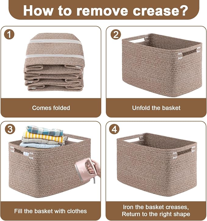 OIASKET 4Packs Natural Cotton Rope Storage Baskets for Organizing Toys, Clothes, Towels & Books, Soft Versatile Organizers for Shelves, Home Decorative Bins, 13''Lx9''Wx7.8''H, Linen Brown - Image 9