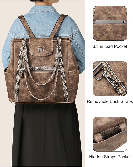 Large Laptop Tote Bag for Women Designer Leather Laptop Bag, 15.6in | Fashion Travel Backpack Purse Shoulder Handbag Fits 15.6 Laptop, Daily, Work, Business Trip, Weekend Travel, Teacher - Image 6