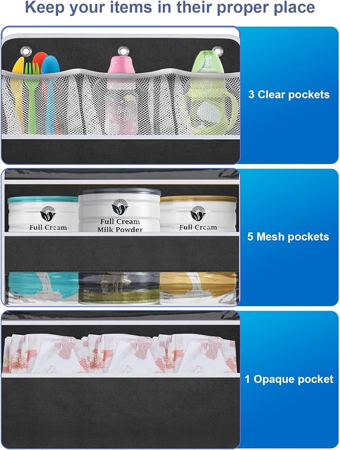 2 Pack Over the Door Storage Organizer - Space Saving Behind Door Hanging Organizer - Back Door Storage for Nursery/Pantry/Bathroom/Bedroom/Diaper/Toys, Black - Image 6