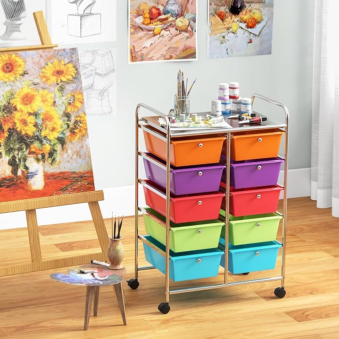 Moccha 10-Drawer Rolling Storage Cart - Storage Drawers Organizer with wheels for Craft Art Supply Paper Salon, Scrapbook Paper Tools, Under Desk Cabinet on Wheels for Classroom Office Home School - Image 8