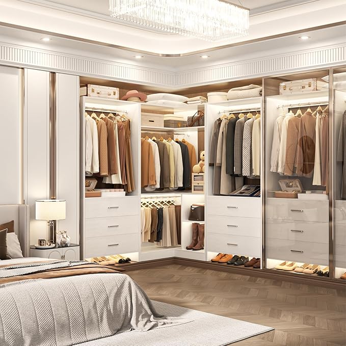 Aheaplus Closet System with 6 Drawers, 4 Hanging Rods & Corner Tower, Corner Closet System with Hanging, 80.9" L-Shaped Walk-In Wardrobe Organizer, 2000+ lbs Capacity, Set of 3, White - Image 2