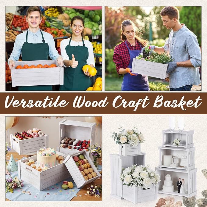AceOrbit 6 Pcs Decorative Wood Crates for Storage Display 6 Size Rustic Nesting Crates with Handle Farmhouse Wooden Container Boxes for Wedding Bride Shower Party Market Farmers Decor(Vinage White) - Image 7