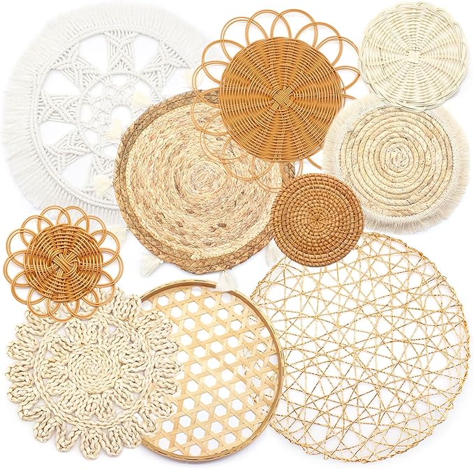 iChuan Boho Wall Hanging Basket Decor Set – 10-Piece Macrame and Woven Wall Art, Handmade Tapestry Wall Decor Seagrass Ornaments Round Tassels for Living Room, Bedroom, Nursery by Unknown