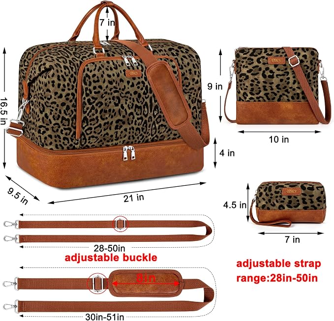 TIBES Travel Weekender Bag for Women, Overnight Bag with Shoe Compartment | 3PCS Large Travel Duffel Bag for Gym, Travel, Hospital, Business Trip, Carry On Tote, Wet & Dry Separation, Water Resistant - Image 6