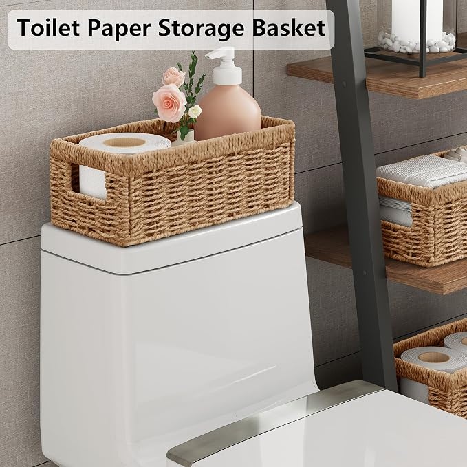 Wicker Storage Basket, Set of 2 Hand Woven Wicker Baskets for Organizing with Handles, Decorative Small Storage Bins for Countertop Toilet Paper Basket for Toilet Tank Top, Shelves, Natural - Image 8