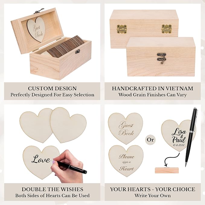 Jecor Alternative Guest Book Box - Wedding Guest Book Alternative - | 62 Large Wooden Hearts - Baby Shower, Bridal Shower, Anniversary, Birthday, Retirement, Funeral Guest Book Alternatives - Image 5