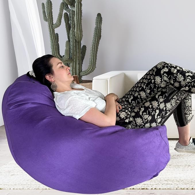 Bean Bag Stuffed Animal Storage Chair Cover (No Filler) for Kids and Adults. Extra Large Bird's Nest Beanbag Memory Foam Soft Premium (Purple, 3.5 ft (Cover Only)) - Image 5