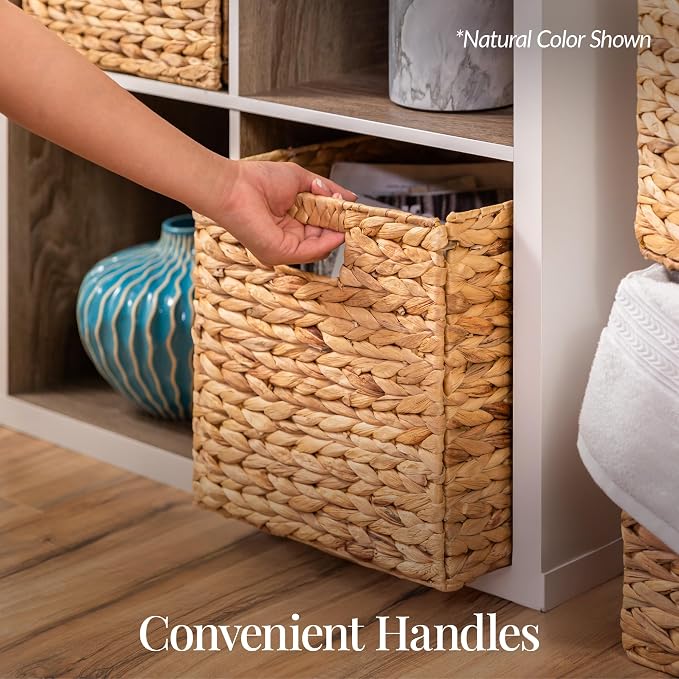 Best Choice Products 12x12in Pack of 5 Cube Storage Baskets, Water Hyacinth Multipurpose Collapsible Organizers, Handwoven Laundry Totes for Laundry, Living Room, Kids Room & Nursery - White - Image 7