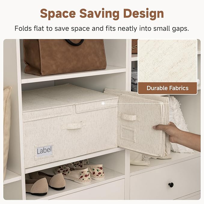 StorageWorks 55L Extra Large Fabric Storage Bins with Lid, Foldable Closet Organizer Boxes with Label and Handles, Decorative Storage Baskets for Clothing and Blankets, Natural Weave, 2-Pack - Image 7