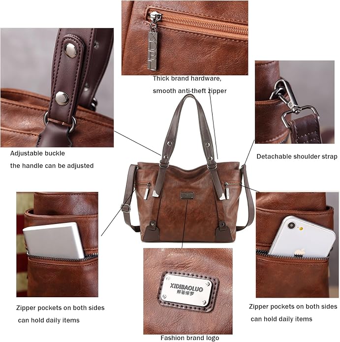 Handbags and Purses for women Vegan Leather Tote Bag for Women Satchel Shoulder Bags Travel Purse with Compartments - Image 7