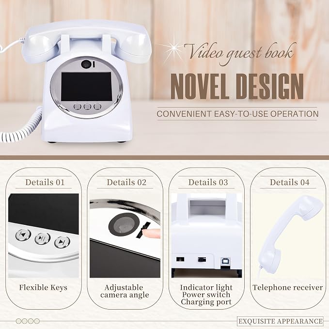 Video Audio Guest Book Wedding Phone,1080P HD Video Phone Guestbook, Preserve Your Special Occasions, Ideal for Wedding Bridal Shower, Birthday, Graduations, Baby Shower(Snow-White) - Image 3