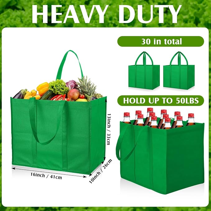 Hillban 30 Pack Large Reusable Shopping Bags Bulk | Heavy Duty Foldable Grocery Bags 16 x 13 x 10 Inch, Washable Portable Storage Totes with Reinforced Handles - Image 4
