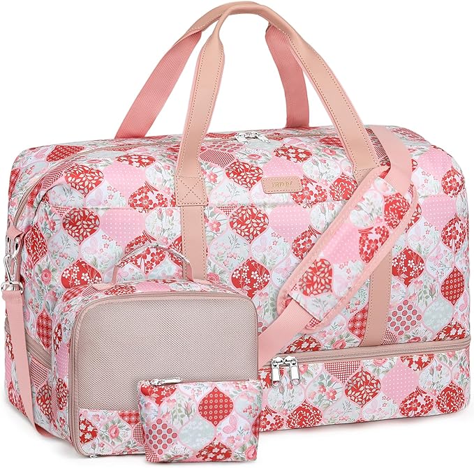 Weekender Bags for Women, 21" Travel Duffle Bag with Shoe Compartment | 3PCS Carry On Overnight Large Duffel Bag with Crossbody Bag and Toiletry Bag for Weekend Travel Gym Hospital Business Trip by IBFUN