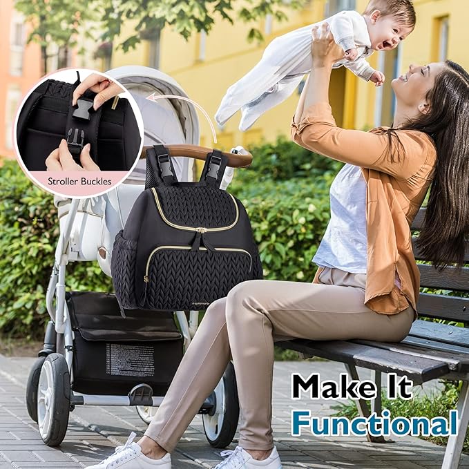 mommore Diaper Bag Backpack, Stylish Mini Baby Bag with Changing Pad | Insulated Pockets & Stroller Straps Small Diaper Backpack Compact Maternity Bag for Baby Essentials, Hospital & Daily Work - Image 2