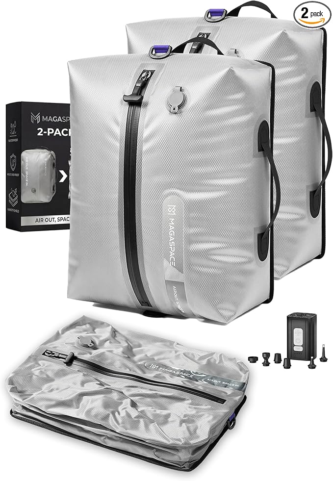 Vacuum Seal Bags for Travel with Pump, 21L Waterproof Compression Bags for Carry On&Travel Backpack, Reusable Vacuum Storage Bags for Clothes, Travel Vacuum Kit Gift Set by Unknown