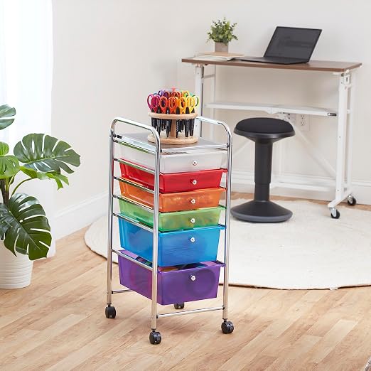ECR4Kids 6-Drawer Everyday Rolling Utility Storage Cart, Mobile Organizer, Assorted | Durable plastic bins, steel frame, GREENGUARD Gold Certified, 50 lb capacity, rolling casters, craft supplies, office, home - Image 2
