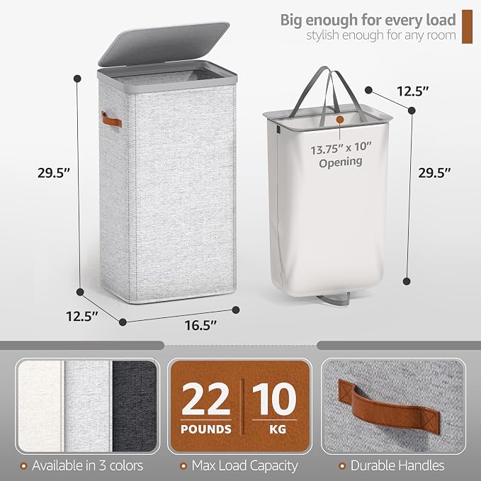 Sorbus Laundry Hamper with Lid - Collapsible Fabric Laundry Basket with Handles and Removable Laundry Bag – 26.5 Gallon (100 L) Dirty Clothes Hamper for Bedroom, bathroom and dorm (Gray) - Image 2