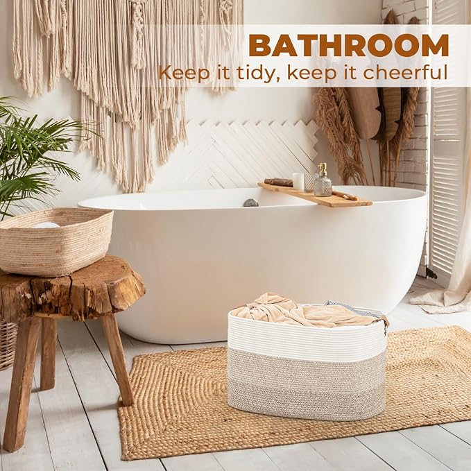 Rectangle Blanket Storage Basket, Large Blanket Basket Living Room, Nursery Nin for Toys, 50 L Large Woven Storage for Toy Organizing & Laundry, 18.11’’*14.17’’*11.81’’, Gradient Brown - Image 7