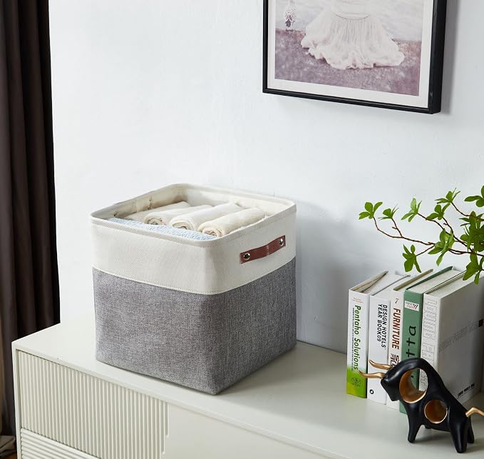 DECOMOMO Cube Storage Bin 13x13, Fabric Storage Bins | 4 Pack, Storage Baskets for Shelves, Kallax Storage Cubes (Grey & White) - Image 2