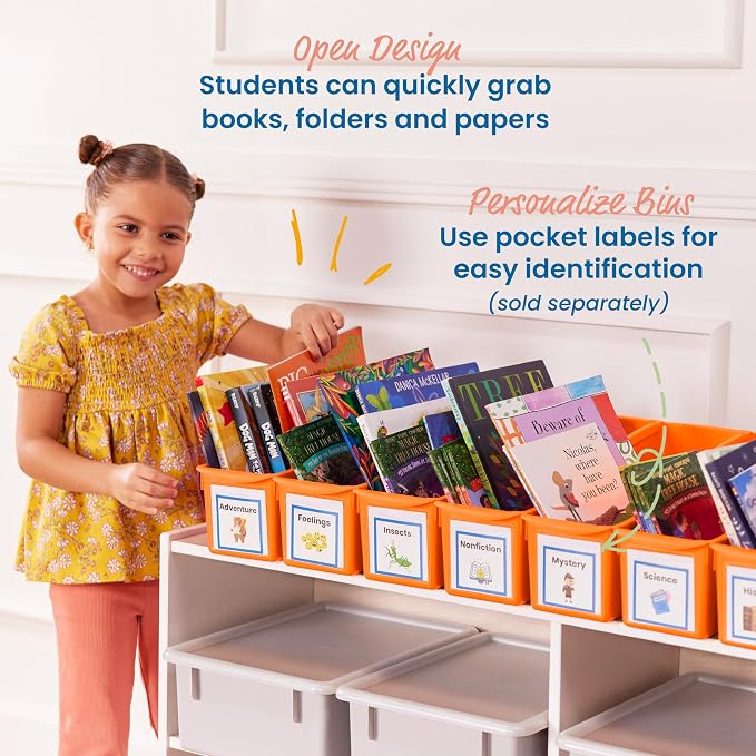 ECR4Kids Linking Storage Book Bins, Interlocking, 10-Piece, Neon Orange | Durable plastic with built-in handles, interlocking, nestable, ideal for books, magazines, and files in a classroom or office - Image 5