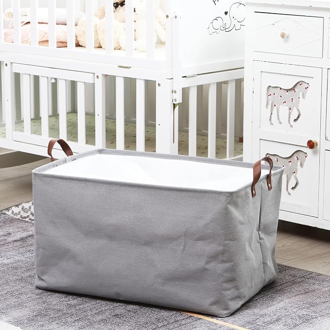 Hinwo 70L Extra Large Canvas Storage Bin with Lid and Handles, 6-Pack | Collapsible Fabric Baskets, Closet Shelf Organizers, Containers for Clothing, Blankets, Toys, Bedding (Gray) - Image 2