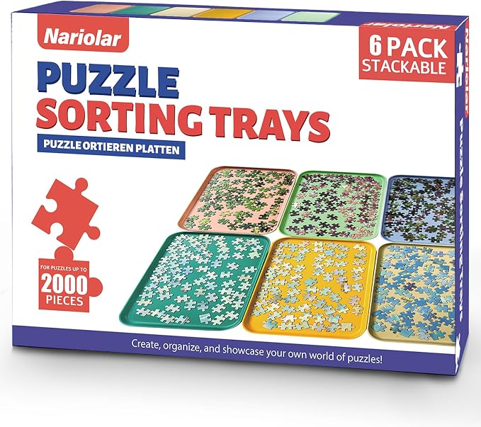 Nariolar 12" x 8.7" Puzzle Sorting Trays Stackable | 6-Pack Puzzle Trays for Sorting 1000/1500/2000 Pieces by Nariolar