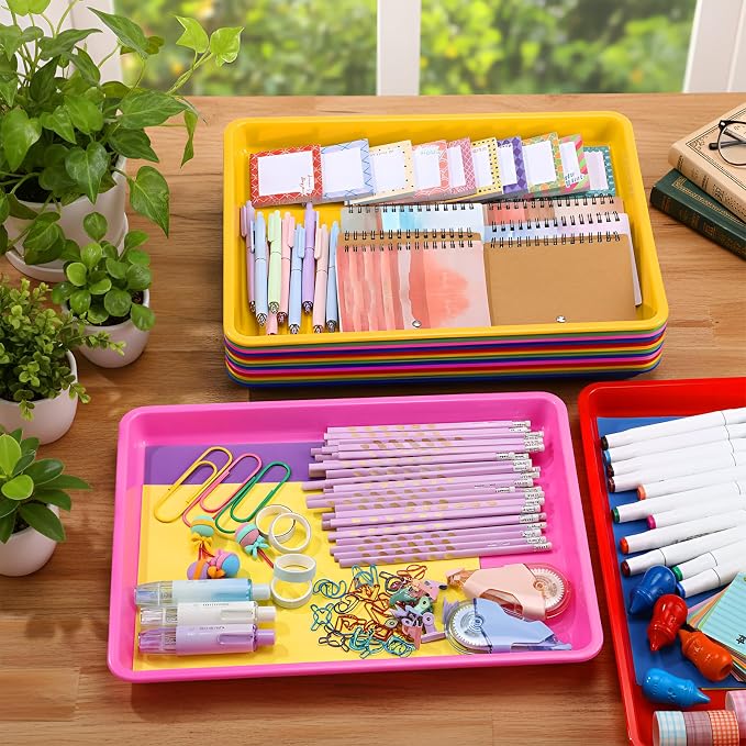Maitys 15 Pack Plastic Art Trays 12 x 16 Inch Activity Crafts Trays Sensory Tray DIY Projects, Painting, Beads, Jewelry Office Home Organizer Arts and Crafts Supplies(Bright Color) - Image 7