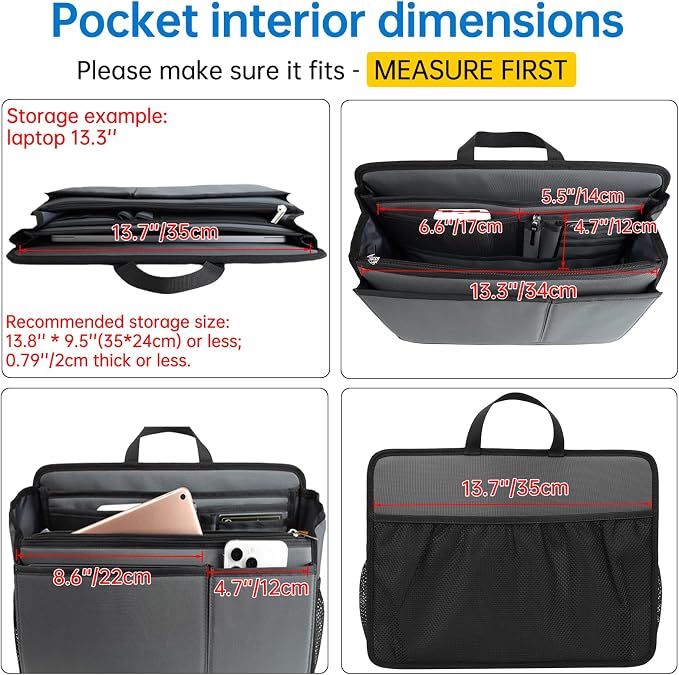 Large Rugged Organizer Insert for Briefcase Tote Shoulder Messenger Bag-20 Pockets,Padded Water-repellent Nylon-Blue - Image 5