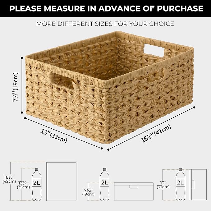 GRANNY SAYS Extra Large Wicker Baskets with Handles, Woven Baskets, 1-Pack | Plastic Waterproof Woven Baskets for Storage, Natural Storage Baskets for Shelves, Wicker Storage Baskets for Organizing - Image 5