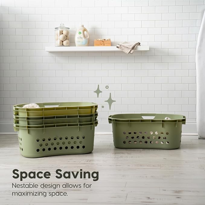 IRIS USA Plastic Laundry Basket 1.5 Bushel (50L), Built-In Handles, Green | Clothes Hamper with Ventilation Holes, Reinforced Rim, Hip Hold Design, Large capacity - Image 7