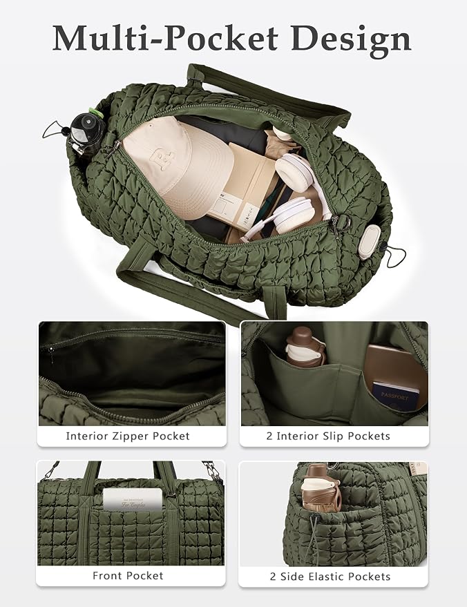 Quilted Travel Duffle Bag Puffer Weekender Bag Overnight Bag Duffel Gym Bag | Medium Soft Puffy Carry-On for Women, Large Lightweight Personal Item Travel Bag for Trips Business Sport Airplane Hospital - Image 4