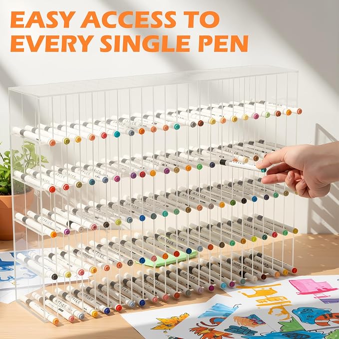 Colingmill Acrylic Marker Organizer for 480 Markers, Extra Large Art Marker Storage Rack for Desk, Back to School Supplies Durable Desk Storage for Artists Teachers Students Office(Large) - Image 3