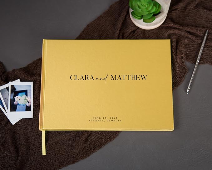Personalized Guest Book - 11.5" x 8.5" Premium Custom Guest Signing Book with Bookmark and Blank Pages for Wedding Reception Table Decoration Engagement Birthday Party Event, Gold - Image 5