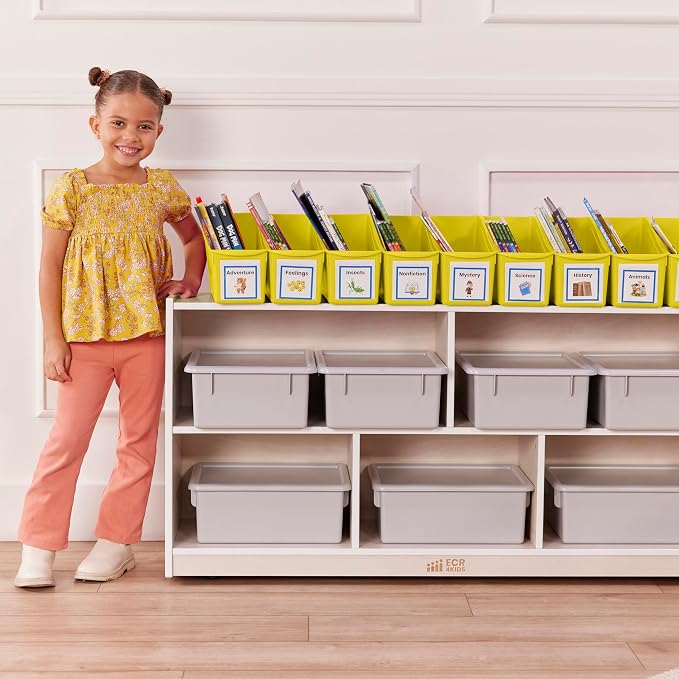 ECR4Kids Linking Plastic Storage Book Bin, Multipurpose Organization, Neon Yellow, 10-Piece | Durable plastic with built-in handles, interlocking, nestable, ideal for books, magazines, and files in a classroom or office - Image 7