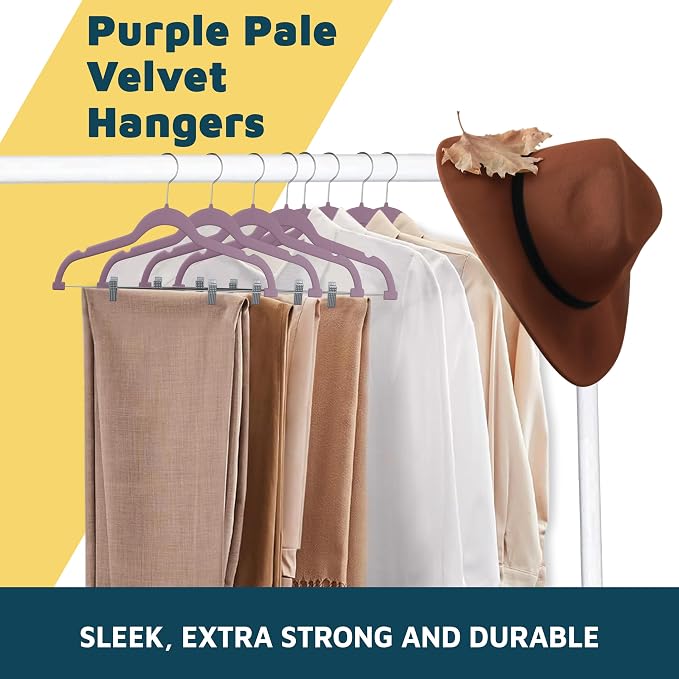Lifemaster Velvet Skirt Hangers – with Adjustable Clips, 360 Degree Swivel Hook, and Non-Slip Shoulder Notch, Holds Up to 10 lbs, for Organizing Skirt, Pants, Dress, and Clothes, Pack of 50, Purple - Image 9