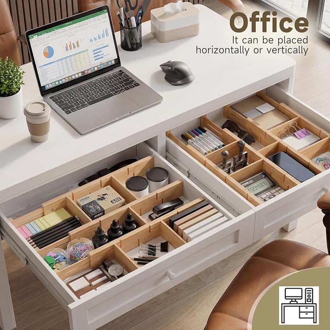 Bamboo Drawer Dividers, Expandable Kitchen Drawer Organizer | Include 4 Dividers, 4 Small Inserts and 4 Medium Inserts for Home, Office, Dressers - Image 6