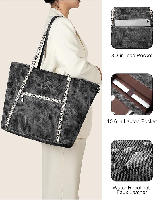 Large Laptop Tote Bag for Women Designer Leather Laptop Bag, 15.6in | Fashion Travel Backpack Purse Shoulder Handbag Fits 15.6 Laptop, Daily, Work, Business Trip, Weekend Travel, Teacher - Image 5