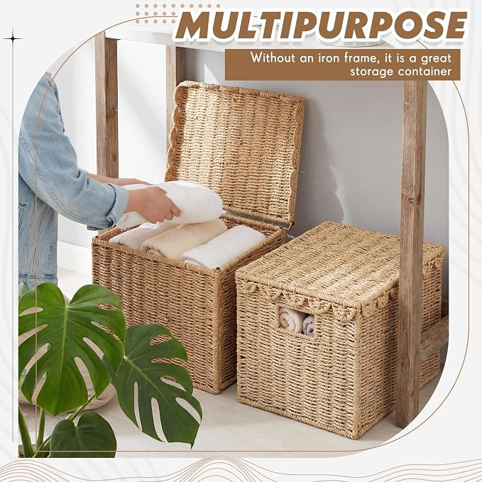 Jingmore File Organizer Box with Scalloped Lid, Paper Rope, Brown | Portable Storage Box Collapsible Letter Hanging Filing Organizer Basket for Office/home, Woven Wicker Decorative Document Box - Image 7
