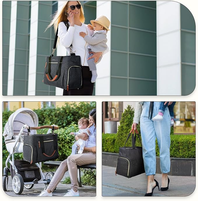 mommore Breast Pump for Spectra S1/S2 & Medela, Diaper Bag Travel Tote | Pumping Tote Bag with Insulated Pockets, Work Bag for Breastfeeding Mom with 15" Laptop Sleeve & Changing Pad - Image 7