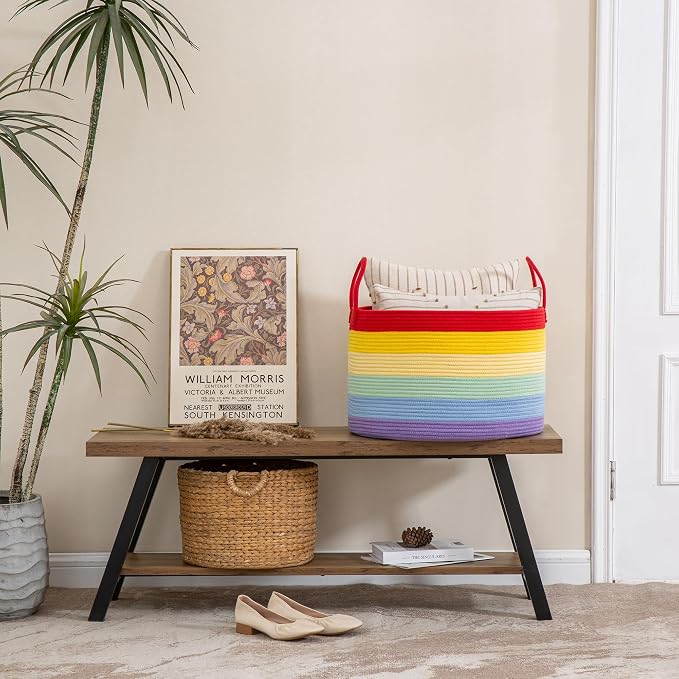 KAKAMAY Large Blanket Basket with Handles, Storage Basket for Living Room | Extra Large Capacity | Natural Cotton Rope | Blanket Storage | Woven Storage Basket | Stuffed Animal Storage | Laundry Basket - Image 6