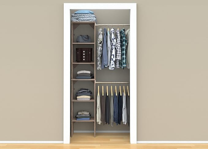ClosetMaid SuiteSymphony Wood Closet Organizer Starter Kit with Tower and 3 Hang Rods, Shelves, Adjustable, Fits Spaces 4 – 9 ft. Wide, Natural Gray - Image 8