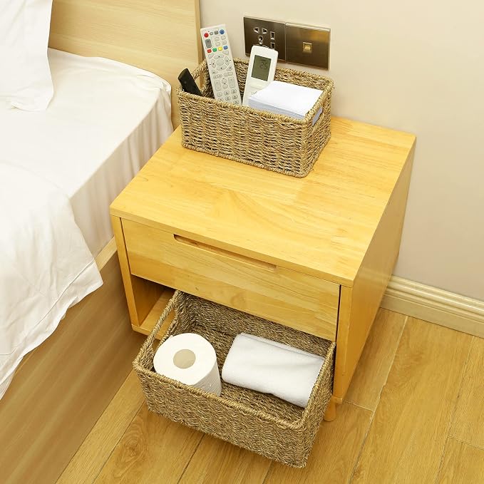 HOONEX Wicker Baskets for Storage, Seagrass Baskets with Dual Handles, Woven Baskets for Shelves, Set of 2, Natural - Image 2