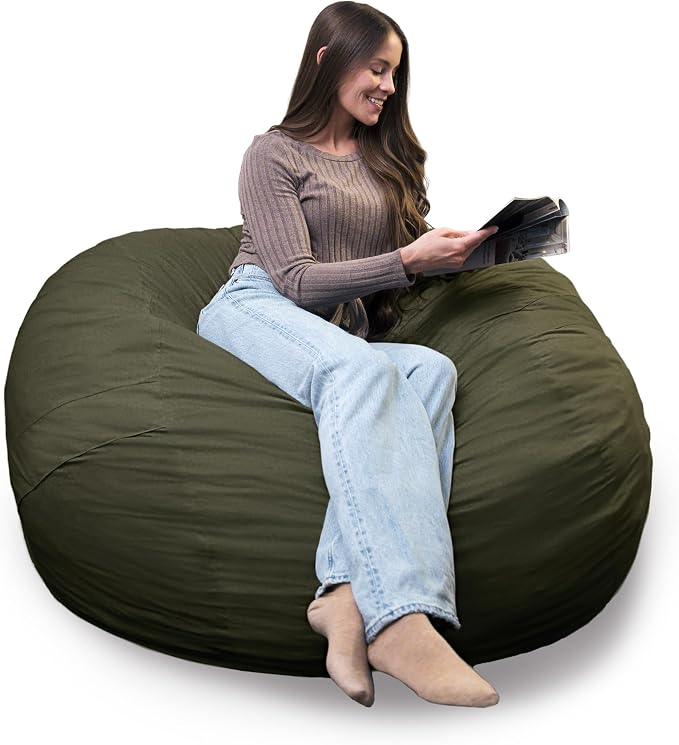 Big Joe Fuf 5Ft Oversized Foam Bean Bag Chair with Removable Cover for Kids, Teens, Adults, Forest Green Velveteen, Durable Woven Polyester, 5 Foot Large Reading and Gaming Seat | Premium Shredded Foam Filled, Velveteen, Adult-Sized Comfortable Seating... by BigJoe