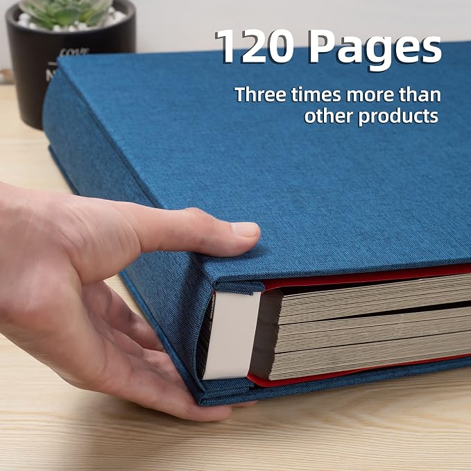 Large Photo Album Self Adhesive 4x6 5x7 3x5 8x10 Scrapbook Magnetic Album DIY Scrap Book Length 13 x Width 12.8 (Inches) 120 Black Sticky Pages Linen Cover DIY Photo Album(Blue) - Image 5