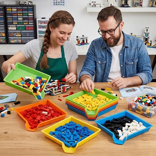 Reallnaive 6 Pcs Plastic Art Sorting Funnel Trays Quick Sorting Activity Serving Tray Stackable Craft Organizer for Classroom Beads Organizing Home Back to School DIY Project (Bright Color) - Image 3