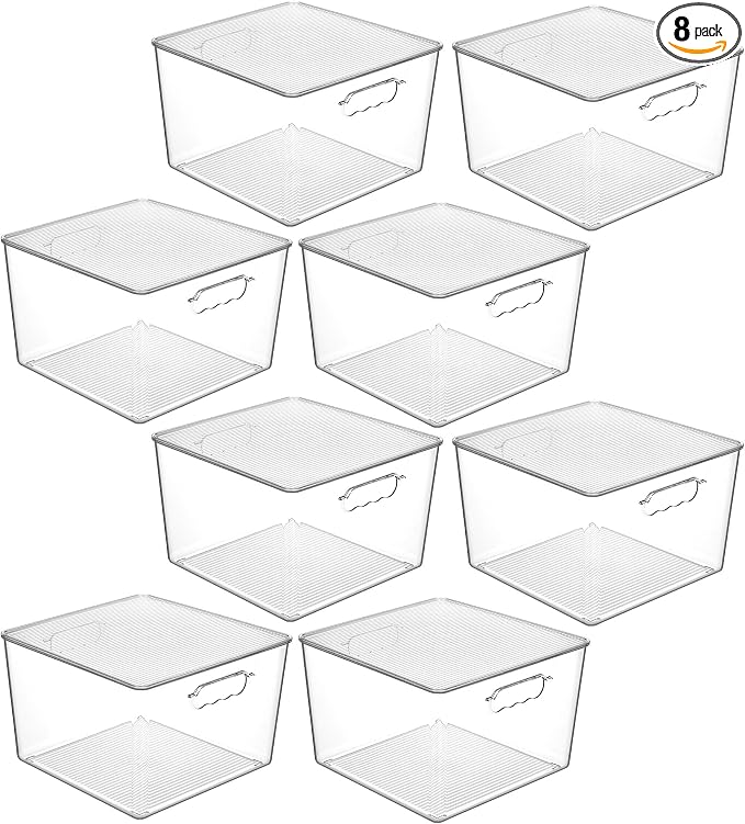 Vtopmart 8 Pack Extra Large Clear Stackable Storage Bins with Lids for Cube | 11in Cube Storage Bins with Handle for Onions and Potatoes, Plastic Containers for Pantry, Freezer, Kitchen, Closet, Bathroom by Vtopmart