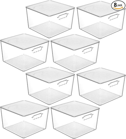Vtopmart 8 Pack Extra Large Clear Stackable Storage Bins with Lids for Cube | 11in Cube Storage Bins with Handle for Onions and Potatoes, Plastic Containers for Pantry, Freezer, Kitchen, Closet, Bathroom by Vtopmart