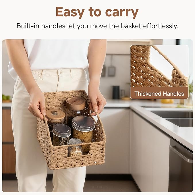StorageWorks Wicker Baskets for Organizing, Book Baskets, Orange, 2-Pack | Round Paper Rope Pantry Organizers and Storage, Wicker Storage Baskets for Shelves, Baskets for Books, Pantry Storage Baskets - Image 3