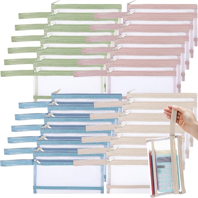 MotiMind 24 Pack Double Layer Mesh Zipper Pouch Bag A6 Toy Storage Bag | Mesh Bags with Zipper & Handle, Toy Organizer for Building Blocks, Puzzles, Board Games, School Office Organization & Storage by MotiMind
